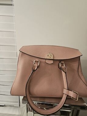 INZI Elegant Pebbled Leather Tote Handbag in Dusty Rose